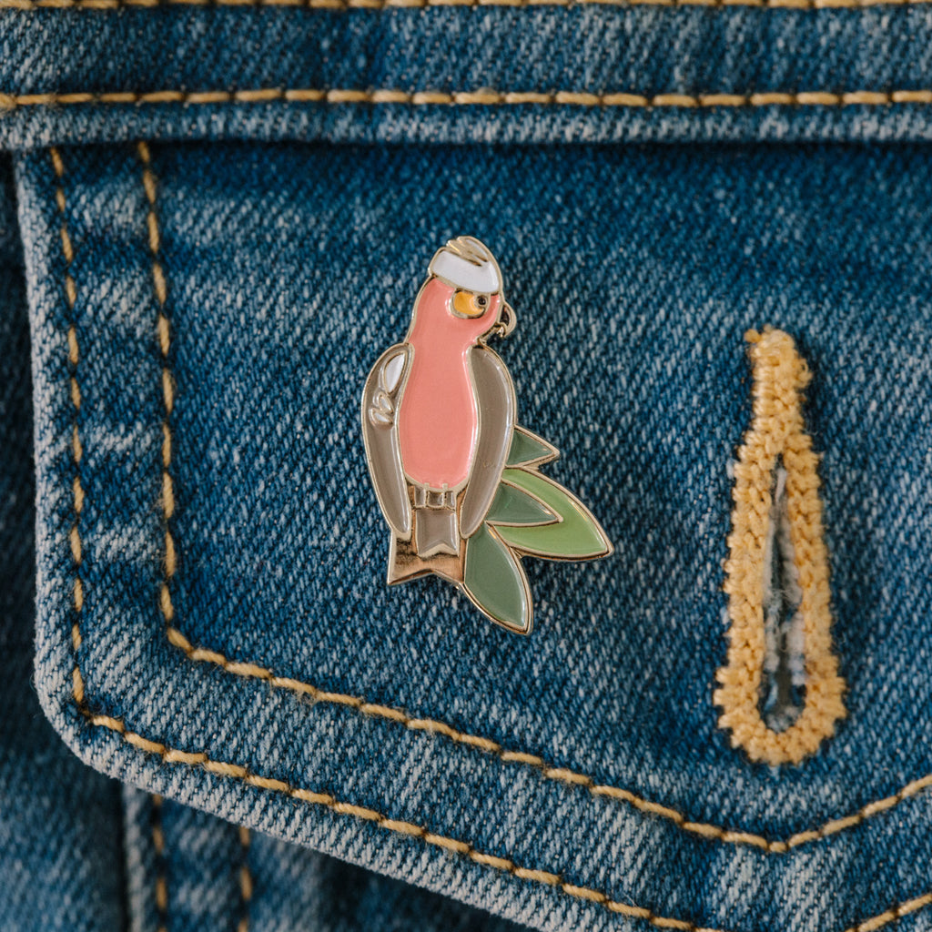 Flaming Galah enamel pin brooch
