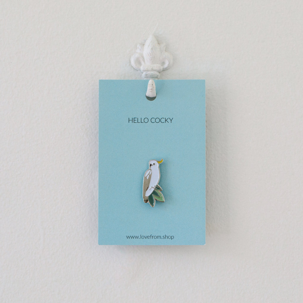 Cockatoo enamel pin Hello Cocky brooch