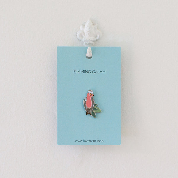 Flaming Galah enamel pin brooch