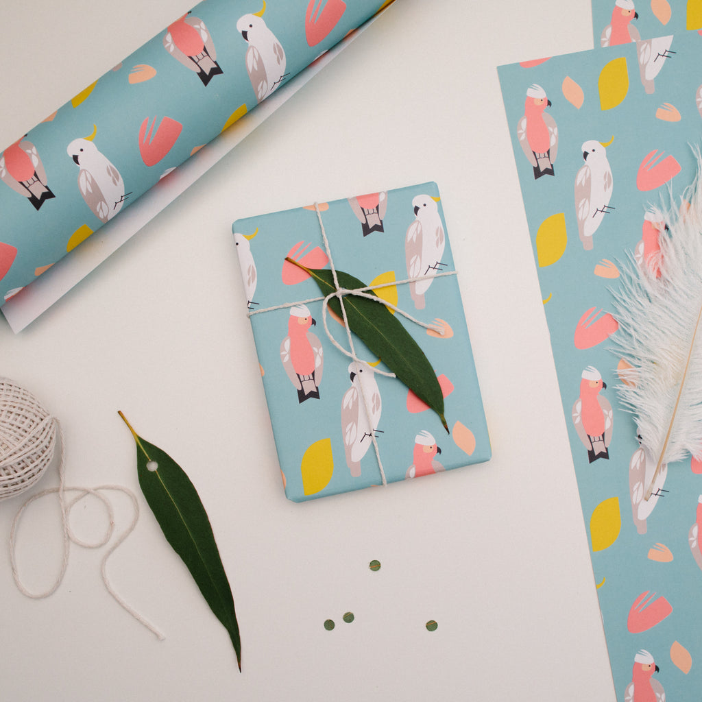 Gift Wrap Australian Native Bird Cockatoo and Galah Wrapping Paper