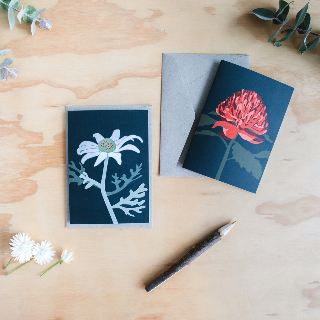 Flannel Flower and Waratah Greeting Card Love From Shop