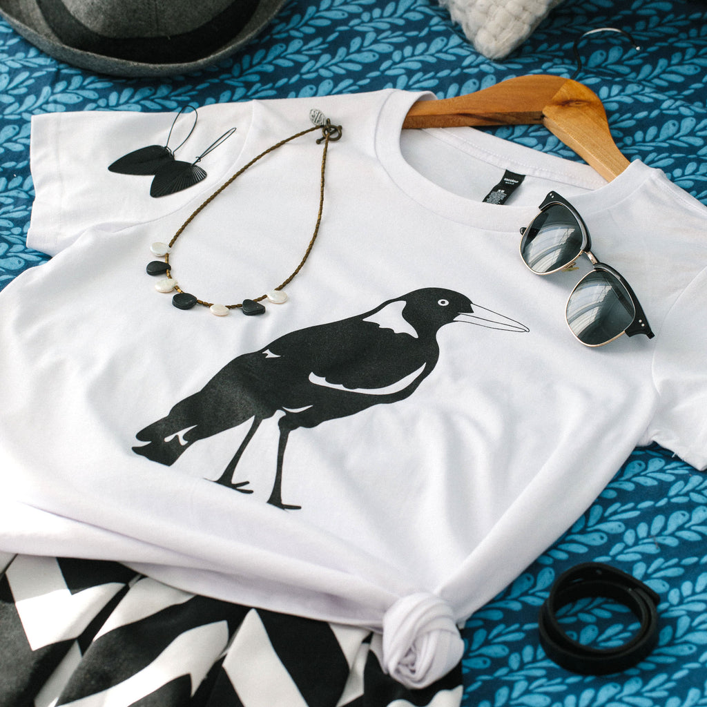 Womens Tee T-shirt Magpie Australian Native Bird